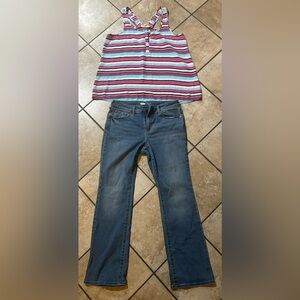 Tank & Jeans Outfit
Pink Rose Lrg Top
Old Navy Sz 8 sh. 
Mid Rise Bootcut Jeans